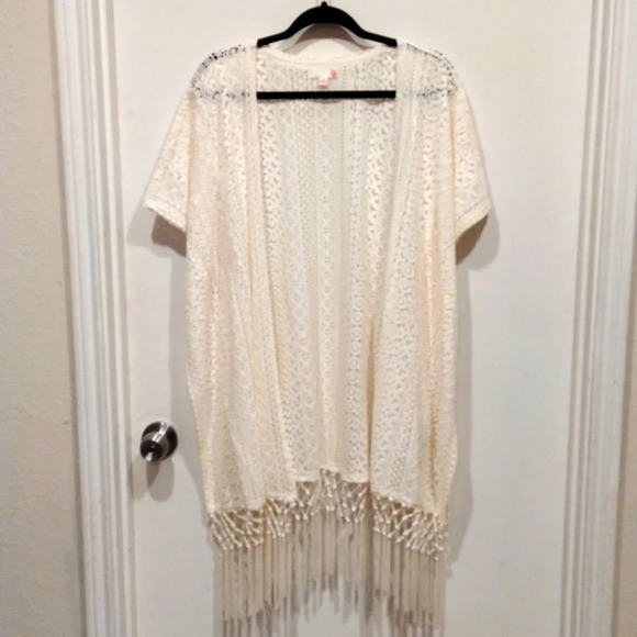 G by Guess Ivory Lace Anita Fringe Kimono Cardigan Sz XS/S-Boho Hippie Romantic - Picture 1 of 7